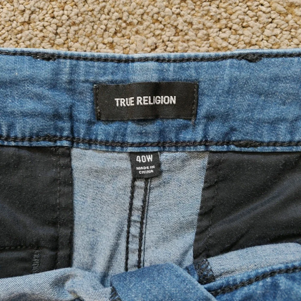 True Religion Mens 40W Blue Tactical Utility Denim Shorts Buckle Belt D-Ring‎